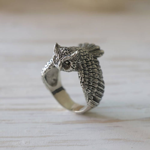 owl Bird boho Ring sterling silver Angel Wings Celtic tattoos women minimal Jewelry