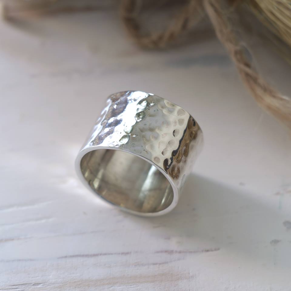 Wood pattern hammering stamps craft ring sterling silver 925 Thumb minimal handmade