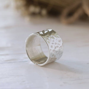 Wood pattern hammering stamps craft ring sterling silver 925 Thumb minimal handmade