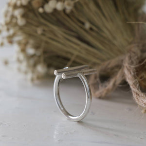 Minimal silver sterling ring 2 double lines handmade lady women Girl chic