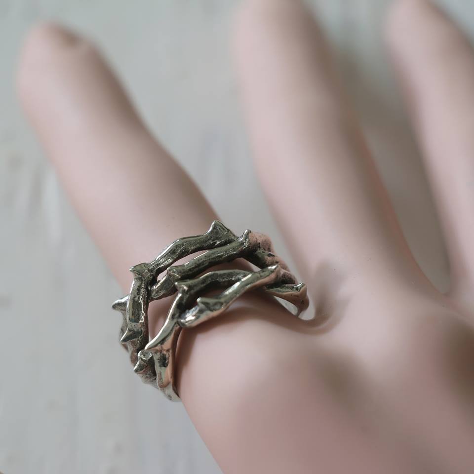 Minimal thorn crown Ring silver sterling handmade lady women Girl modern minimalist