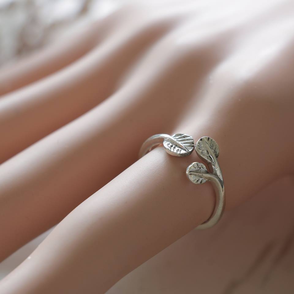 leaf flower clover Minimal ring silver sterling handmade lady women Girl stacking lucky