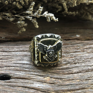 Mexican Eagles Biker Ring sterling silver 925 Vintage brass anchor Navy world war army