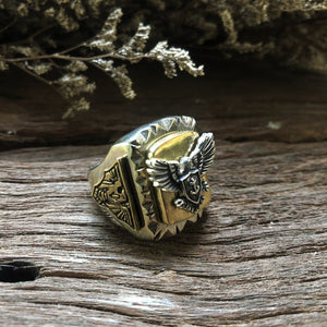 Mexican Eagles Biker Ring sterling silver 925 Vintage brass anchor Navy world war army
