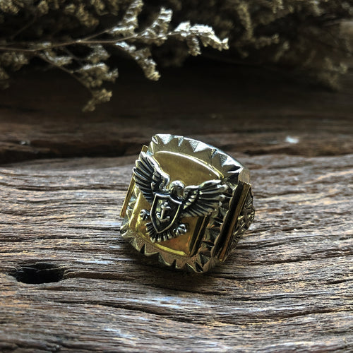 Mexican Eagles Biker Ring sterling silver 925 Vintage brass anchor Navy world war army