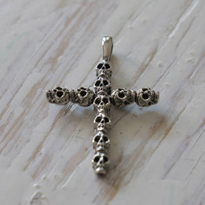 small skull Leviathan Cross Pendant Necklace Satan sterling silver 925 biker men