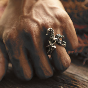 Tentacle octopus Starfish Ring for men made of sterling silver 925 nautical