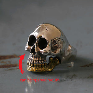 Skull Biker Ring brass sterling silver open mouth bone rock motorcycle sugar