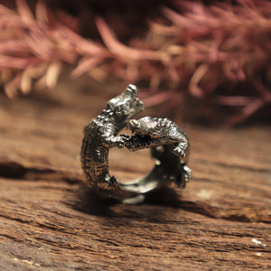 Double crocodile ring sterling silver 925 nautical animal gothic Bohemian biker