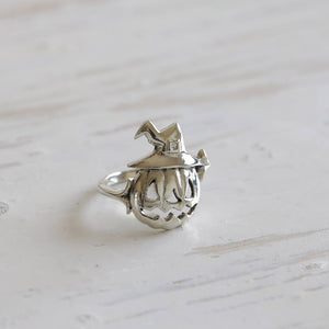 Halloween pumpkin ring sterling silver 925 jack o lantern women witch gift of her