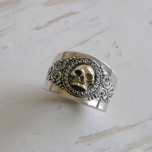 Gothic grim Reaper Skull Ring Sterling Silver 925 biker Men Statement Pirate Jewelry