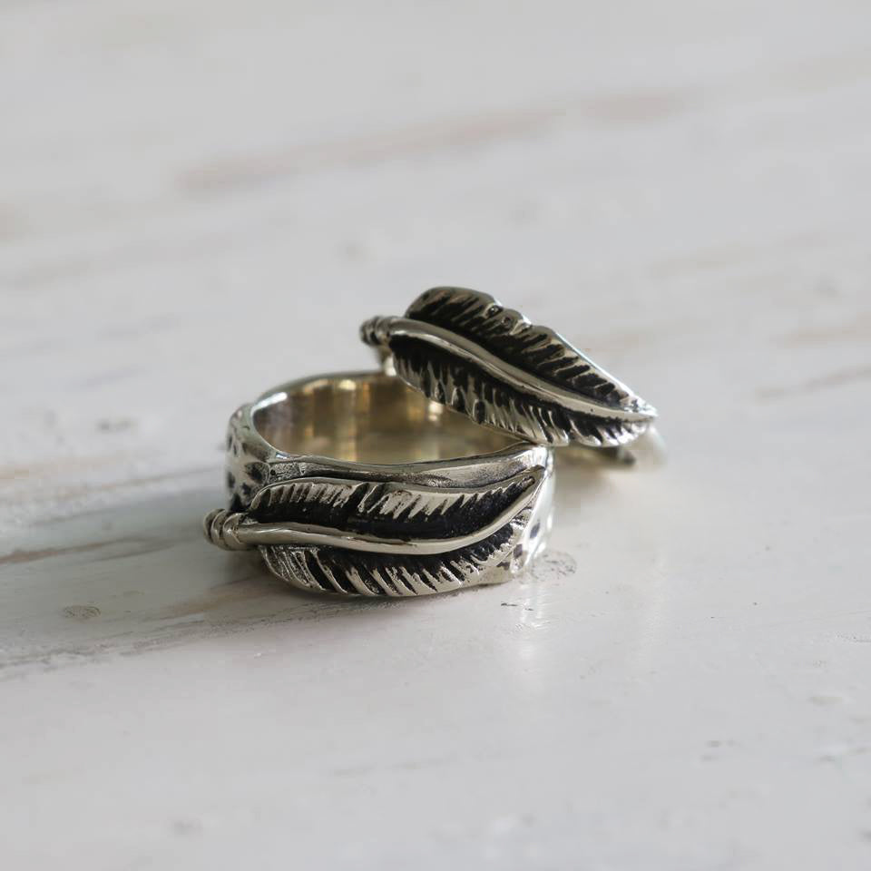 feather eagle Ring sterling silver 925 Angel Wings Owl Boho handmade gift couple Double