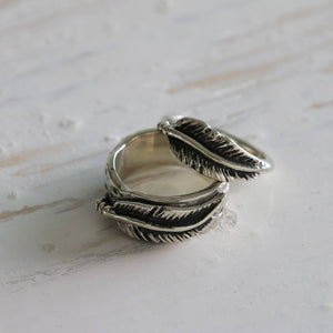 feather eagle Ring sterling silver 925 Angel Wings Owl Boho handmade gift couple Double