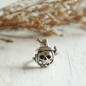 Halloween skull pumpkin sterling silver 925 ring jack o lantern women Boho cute
