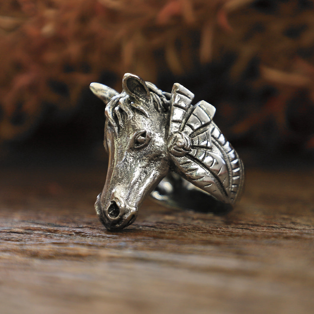 Horse Egyptian made of sterling silver ring 925 for men biker style