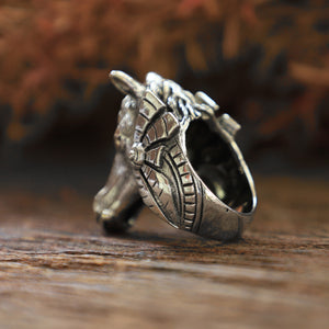 Horse Egyptian made of sterling silver ring 925 for men biker style