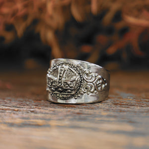 crown sterling silver Ring 925 Gothic biker viking men pagan skull vintage Royal