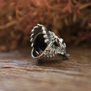 deer Skull indian feather headdress sterling silver ring 925 for men made biker style