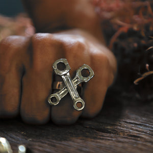 Cross Piston rod sterling silver ring for men Biker viking gothic Chopper custom