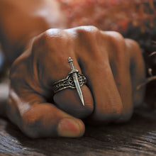 Medieval sword Viking biker sterling silver ring 925 for men protection gothic rock