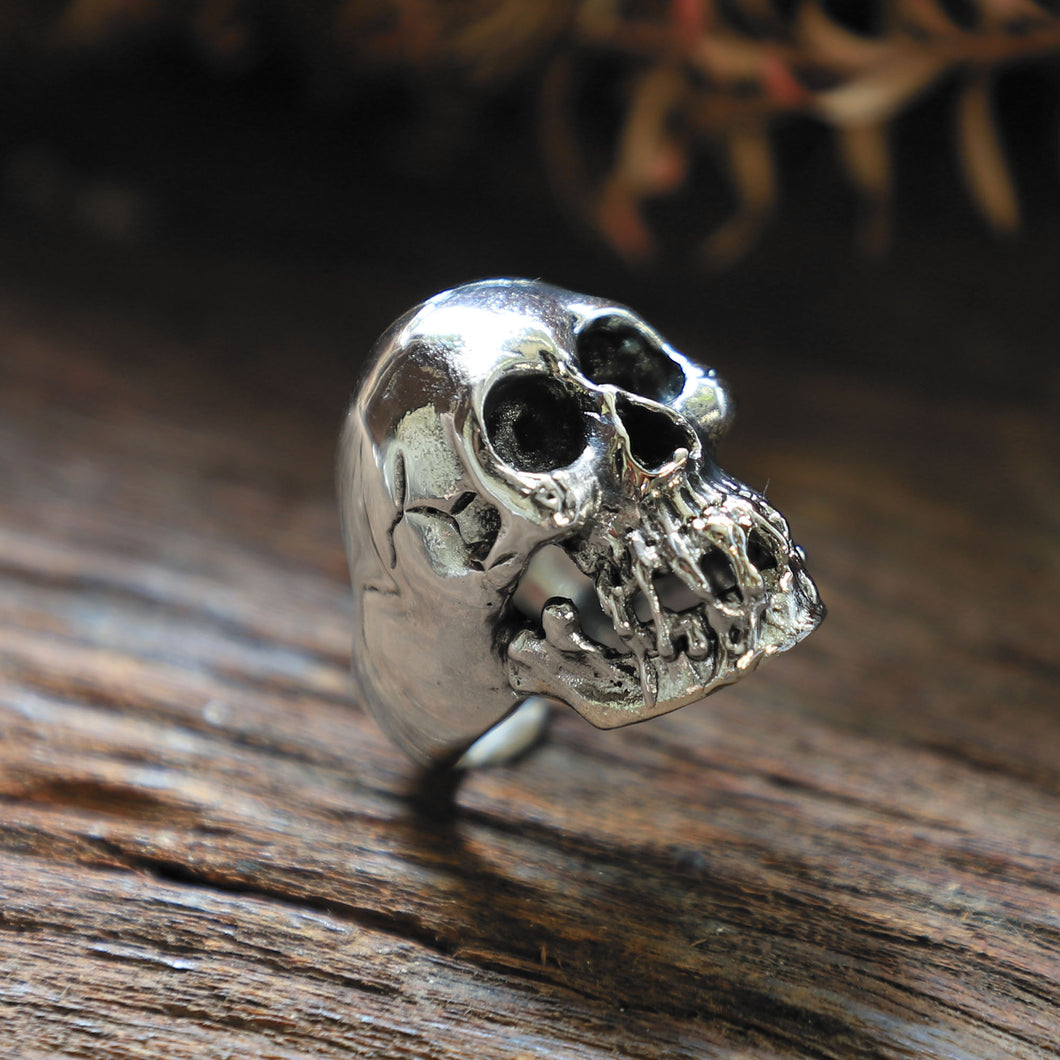 Skull Biker made of sterling silver ring 925 stretch mouth gothic crossbone rock viking