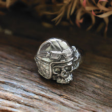 Skull Biker sterling silver ring for men Helmet gothic viking chopper bobber custom