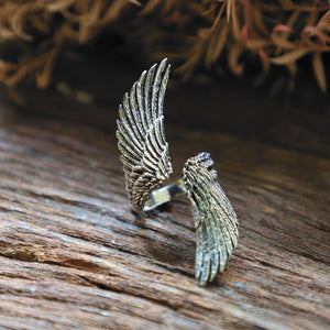 Wings silver sterling ring 925 Owl feather Angel Bird handmade women Girl bohemian
