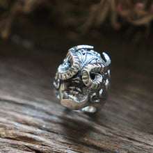 Masquerade Mask Goat horn sterling silver ring Biker viking gothic skull boho