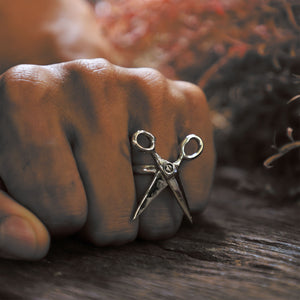 Barber scissors sterling silver ring 925 unisex old school Boho biker gothic men