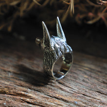 Anubis Egyptian sterling silver ring for men biker Vintage biker gothic fox wolf man