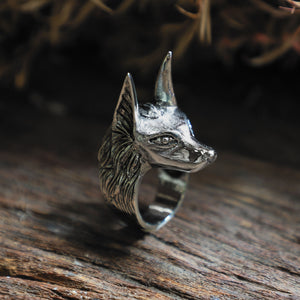 Anubis Egyptian sterling silver ring for men biker Vintage biker gothic fox wolf man