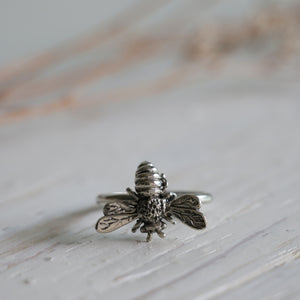 honey Bee Ring Sterling Silver 925 boho Statement Nature Adjustable couple sweet