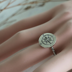 compass ring sterling silver 925 boho nautical women mother statement gift anchor
