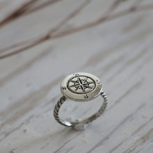compass ring sterling silver 925 boho nautical women mother statement gift anchor