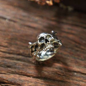 Skull crossbones braided knot sterling silver ring women bohemian pirate gothic