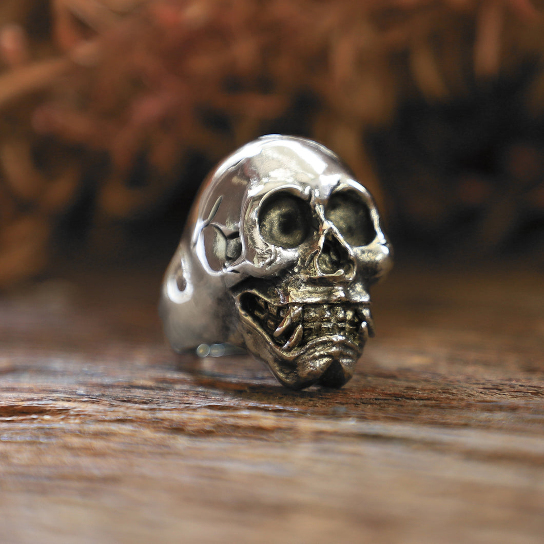 Vampire skull for men sterling silver ring 925 biker gothic celtic punk memento mori