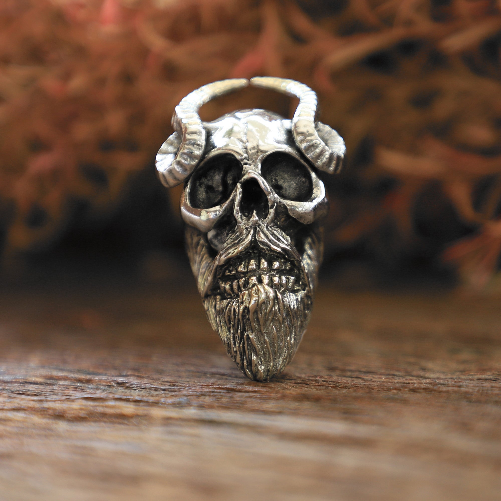 Horned goat skull for men sterling silver ring 925 satanism biker mons –  Jack's Club