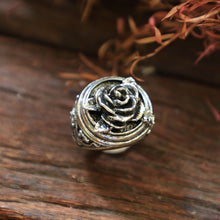rose flower Gothic biker unisex sterling silver Ring 925 viking celtic punk leaf