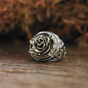 rose flower Gothic biker unisex sterling silver Ring 925 viking celtic punk leaf