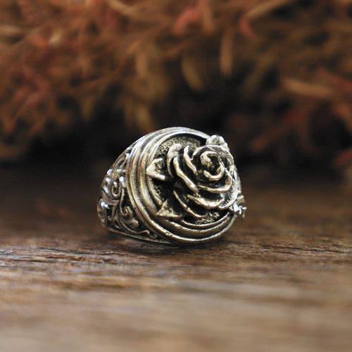 rose flower Gothic biker unisex sterling silver Ring 925 viking celtic punk leaf