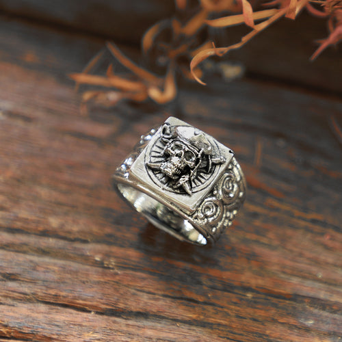 Pirate Skull Crossbones Biker Men Silver Ring 925 Jolly Roger anchor Navy Sailor