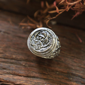 Hobo nickel brave hipster for man made of sterling silver ring 925 gothic Biker style