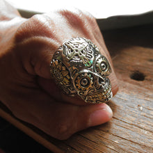 Mexican Biker Skull sugar Ring sterling silver 925 Gothic Cross Huge motorcycle
