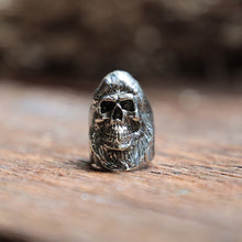 Skull long hair ring men sterling silver biker grim reaper gothic celtic rocker