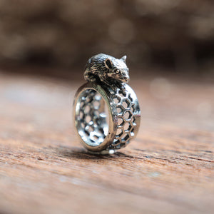 Little Mouse Circle ring women sterling silver 925 animal rat boho gift for her