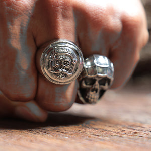 hipster Mustache skull ring men sterling silver 925 biker gothic celtic punk