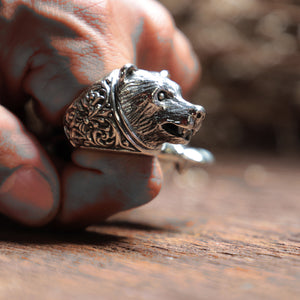 Gothic Teddy Bear ring men sterling silver 925 biker celtic punk viking animal