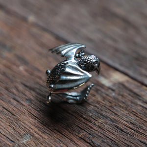 Flying Odin Ravens Ring unisex sterling silver viking fantasy pagan biker skull