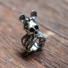 Octopus skull mouse ring men sterling silver 925 biker steampunk tentacle squid