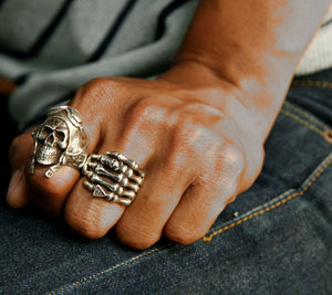 bone finger Biker Ring sterling silver Skull HAND illuminati SKELETON STEAMPUNK PUNK